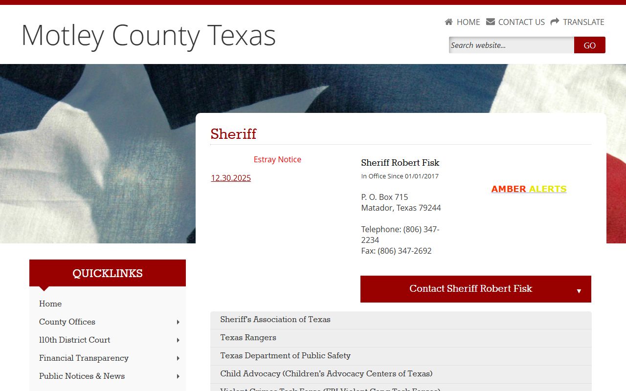 Motley County Sheriff's Office holding and transfer point contact page